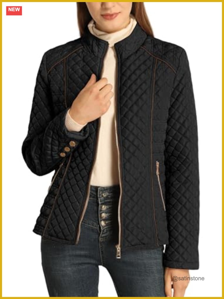 Fleece-Lined Diamond Quilted Puffer Jacket With Stand Collar